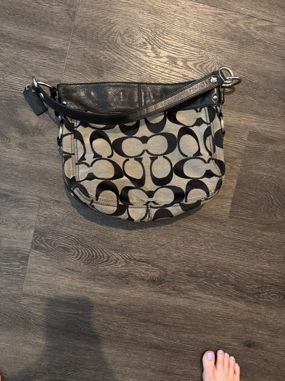 Coach Black and Taupe Signature Canvas Shoulder Hobo - Picture 4 of 4
